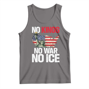 No Kings No Wars No Ice Statue of Liberty Tank Top American Flag Patriotic Protest Freedom Democracy TS02 Deep Heather Print Your Wear