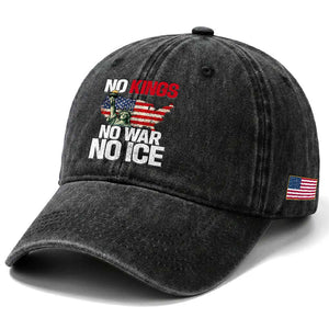 No Kings No Wars No Ice Statue of Liberty Washed Cotton Baseball Cap American Flag Patriotic Protest Freedom Democracy TS02 Print Your Wear