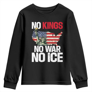 No Kings No Wars No Ice Statue of Liberty Youth Sweatshirt American Flag Patriotic Protest Freedom Democracy TS02 Black Print Your Wear