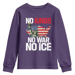 No Kings No Wars No Ice Statue of Liberty Youth Sweatshirt American Flag Patriotic Protest Freedom Democracy TS02 Purple Print Your Wear