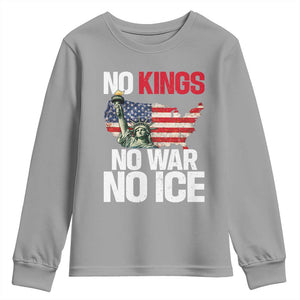 No Kings No Wars No Ice Statue of Liberty Youth Sweatshirt American Flag Patriotic Protest Freedom Democracy TS02 Sport Gray Print Your Wear