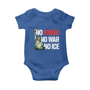 No Kings No Wars No Ice Statue of Liberty Baby Onesie American Flag Patriotic Protest Human Rights TS02 Royal Blue Print Your Wear