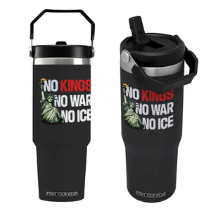 No Kings No Wars No Ice Statue of Liberty Flip Straw Tumbler American Flag Patriotic Protest Human Rights TS02 One Size: 30 oz Black Print Your Wear