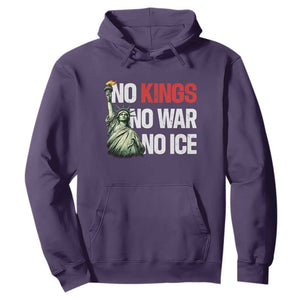 No Kings No Wars No Ice Statue of Liberty Hoodie American Flag Patriotic Protest Human Rights TS02 Purple Print Your Wear
