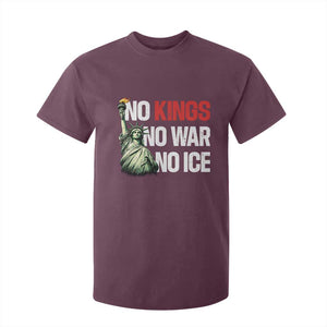 No Kings No Wars No Ice Statue of Liberty T Shirt For Kid American Flag Patriotic Protest Human Rights TS02 Maroon Print Your Wear