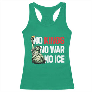 No Kings No Wars No Ice Statue of Liberty Racerback Tank Top American Flag Patriotic Protest Human Rights TS02 Irish Green Print Your Wear