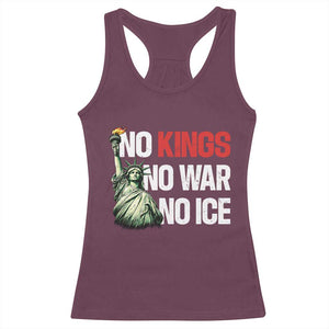 No Kings No Wars No Ice Statue of Liberty Racerback Tank Top American Flag Patriotic Protest Human Rights TS02 Maroon Print Your Wear
