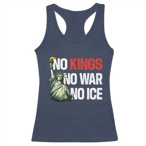 No Kings No Wars No Ice Statue of Liberty Racerback Tank Top American Flag Patriotic Protest Human Rights TS02 Navy Print Your Wear