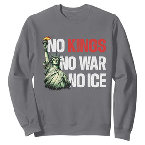 No Kings No Wars No Ice Statue of Liberty Sweatshirt American Flag Patriotic Protest Human Rights TS02 Charcoal Print Your Wear