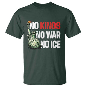 No Kings No Wars No Ice Statue of Liberty T Shirt American Flag Patriotic Protest Human Rights TS02 Dark Forest Green Print Your Wear
