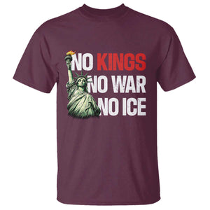 No Kings No Wars No Ice Statue of Liberty T Shirt American Flag Patriotic Protest Human Rights TS02 Maroon Print Your Wear