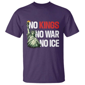 No Kings No Wars No Ice Statue of Liberty T Shirt American Flag Patriotic Protest Human Rights TS02 Purple Print Your Wear