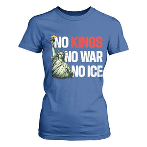 No Kings No Wars No Ice Statue of Liberty T Shirt For Women American Flag Patriotic Protest Human Rights TS02 Royal Blue Print Your Wear