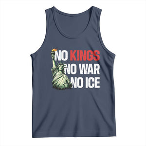 No Kings No Wars No Ice Statue of Liberty Tank Top American Flag Patriotic Protest Human Rights TS02 Navy Print Your Wear