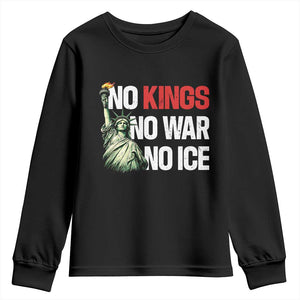 No Kings No Wars No Ice Statue of Liberty Youth Sweatshirt American Flag Patriotic Protest Human Rights TS02 Black Print Your Wear