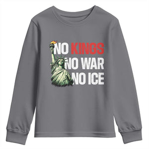 No Kings No Wars No Ice Statue of Liberty Youth Sweatshirt American Flag Patriotic Protest Human Rights TS02 Charcoal Print Your Wear