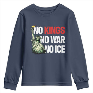 No Kings No Wars No Ice Statue of Liberty Youth Sweatshirt American Flag Patriotic Protest Human Rights TS02 Navy Print Your Wear