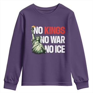 No Kings No Wars No Ice Statue of Liberty Youth Sweatshirt American Flag Patriotic Protest Human Rights TS02 Purple Print Your Wear