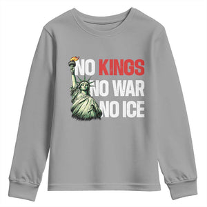 No Kings No Wars No Ice Statue of Liberty Youth Sweatshirt American Flag Patriotic Protest Human Rights TS02 Sport Gray Print Your Wear