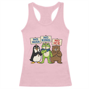 No Wars No Ice No Kings Animal Protest Racerback Tank Top Frog Penguin Bear Resist Human Rights Activist TS02 Light Pink Print Your Wear