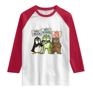 No Wars No Ice No Kings Animal Protest Raglan Shirt Frog Penguin Bear Resist Human Rights Activist TS02 White Red Print Your Wear