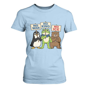 No Wars No Ice No Kings Animal Protest T Shirt For Women Frog Penguin Bear Resist Human Rights Activist TS02 Light Blue Print Your Wear