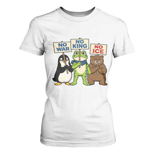 No Wars No Ice No Kings Animal Protest T Shirt For Women Frog Penguin Bear Resist Human Rights Activist TS02 White Print Your Wear
