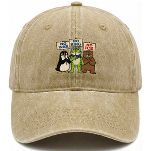 No Wars No Ice No Kings Animal Protest Washed Cotton Baseball Cap Frog Penguin Bear Resist Human Rights Activist TS02 Print Your Wear