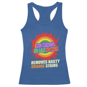 No Wars No Ice No Kings Retro Rainbow Racerback Tank Top Remove Nasty Orange Stains Protest Political Satire TS02 Royal Blue Print Your Wear