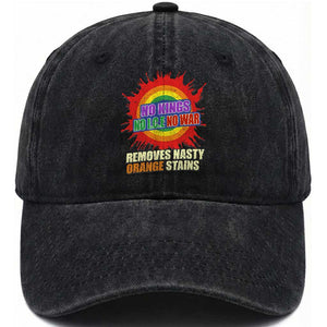No Wars No Ice No Kings Retro Rainbow Washed Cotton Baseball Cap Remove Nasty Orange Stains Protest Political Satire TS02 Print Your Wear