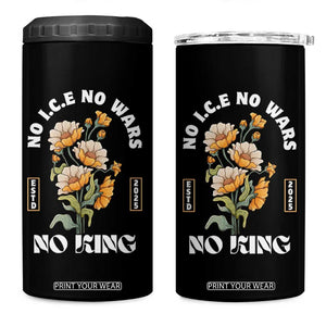 No Wars No ICE No Kings Floral Vintage 4 in 1 Can Cooler Tumbler Retro Flower Peaceful Protest Statement TS02 One Size: 16 oz Black Print Your Wear