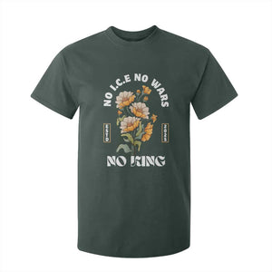 No Wars No ICE No Kings Floral Vintage T Shirt For Kid Retro Flower Peaceful Protest Statement TS02 Dark Forest Green Print Your Wear