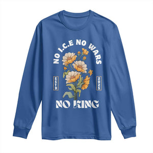 No Wars No ICE No Kings Floral Vintage Long Sleeve Shirt Retro Flower Peaceful Protest Statement TS02 Royal Blue Print Your Wear