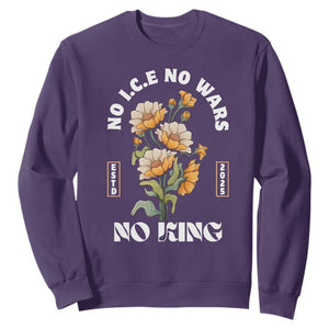 No Wars No ICE No Kings Floral Vintage Sweatshirt Retro Flower Peaceful Protest Statement TS02 Purple Print Your Wear