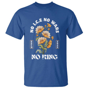 No Wars No ICE No Kings Floral Vintage T Shirt Retro Flower Peaceful Protest Statement TS02 Royal Blue Print Your Wear