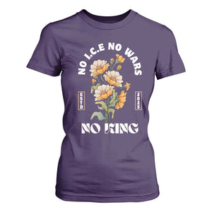 No Wars No ICE No Kings Floral Vintage T Shirt For Women Retro Flower Peaceful Protest Statement TS02 Purple Print Your Wear