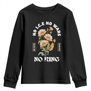 No Wars No ICE No Kings Floral Vintage Youth Sweatshirt Retro Flower Peaceful Protest Statement TS02 Black Print Your Wear