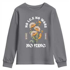 No Wars No ICE No Kings Floral Vintage Youth Sweatshirt Retro Flower Peaceful Protest Statement TS02 Charcoal Print Your Wear