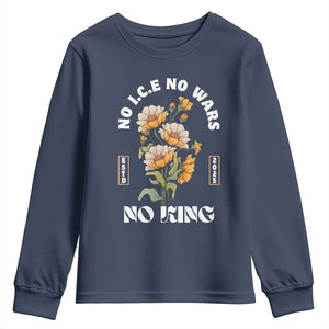 No Wars No ICE No Kings Floral Vintage Youth Sweatshirt Retro Flower Peaceful Protest Statement TS02 Navy Print Your Wear