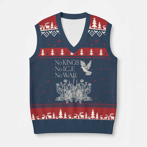 No Wars No Ice No Kings Botanical Dove V-Neck Knit Sweater Vest Peace Symbol Anti War Human Rights Protest TS02 Navy Red Print Your Wear