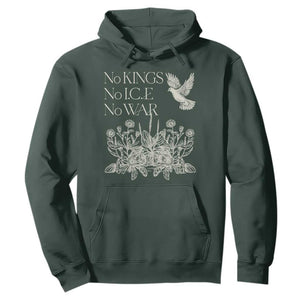 No Wars No Ice No Kings Botanical Dove Hoodie Peace Symbol Anti War Human Rights Protest TS02 Dark Forest Green Print Your Wear