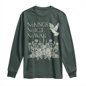 No Wars No Ice No Kings Botanical Dove Long Sleeve Shirt Peace Symbol Anti War Human Rights Protest TS02 Dark Forest Green Print Your Wear