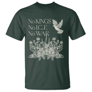 No Wars No Ice No Kings Botanical Dove T Shirt Peace Symbol Anti War Human Rights Protest TS02 Dark Forest Green Print Your Wear