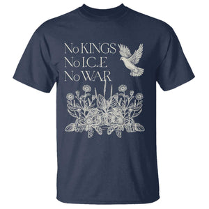 No Wars No Ice No Kings Botanical Dove T Shirt Peace Symbol Anti War Human Rights Protest TS02 Navy Print Your Wear