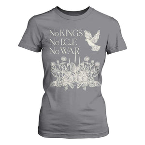 No Wars No Ice No Kings Botanical Dove T Shirt For Women Peace Symbol Anti War Human Rights Protest TS02 Charcoal Print Your Wear