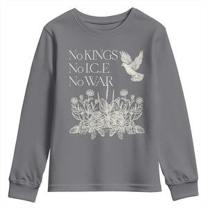 No Wars No Ice No Kings Botanical Dove Youth Sweatshirt Peace Symbol Anti War Human Rights Protest TS02 Charcoal Print Your Wear