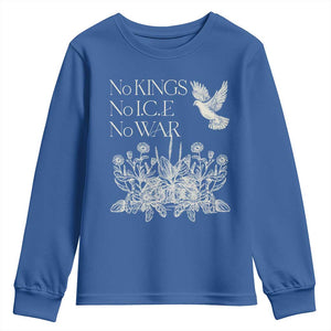 No Wars No Ice No Kings Botanical Dove Youth Sweatshirt Peace Symbol Anti War Human Rights Protest TS02 Royal Blue Print Your Wear