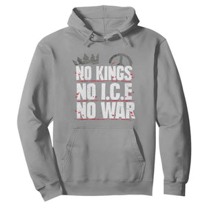 No Kings No Wars No Ice Protest Distressed Hoodie No Crown Just Peace Anti War Freedom Supporters TS02 Sport Gray Print Your Wear