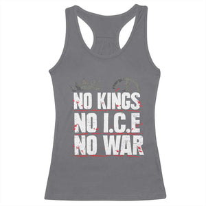 No Kings No Wars No Ice Protest Distressed Racerback Tank Top No Crown Just Peace Anti War Freedom Supporters TS02 Charcoal Print Your Wear