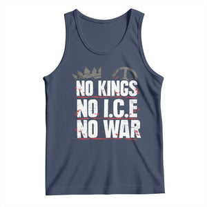 No Kings No Wars No Ice Protest Distressed Tank Top No Crown Just Peace Anti War Freedom Supporters TS02 Navy Print Your Wear